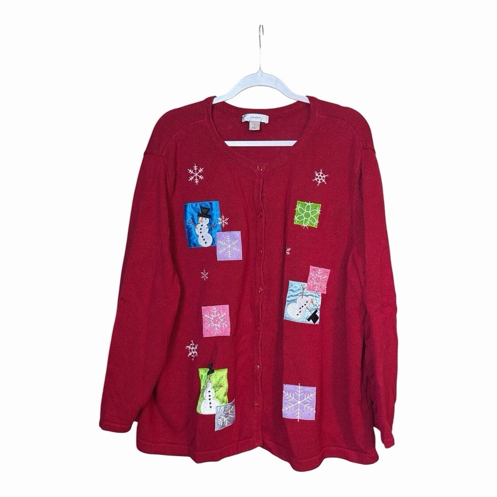 CJ Banks 3X Red Snowman Christmas Cardigan Holiday Button Front Sweater
